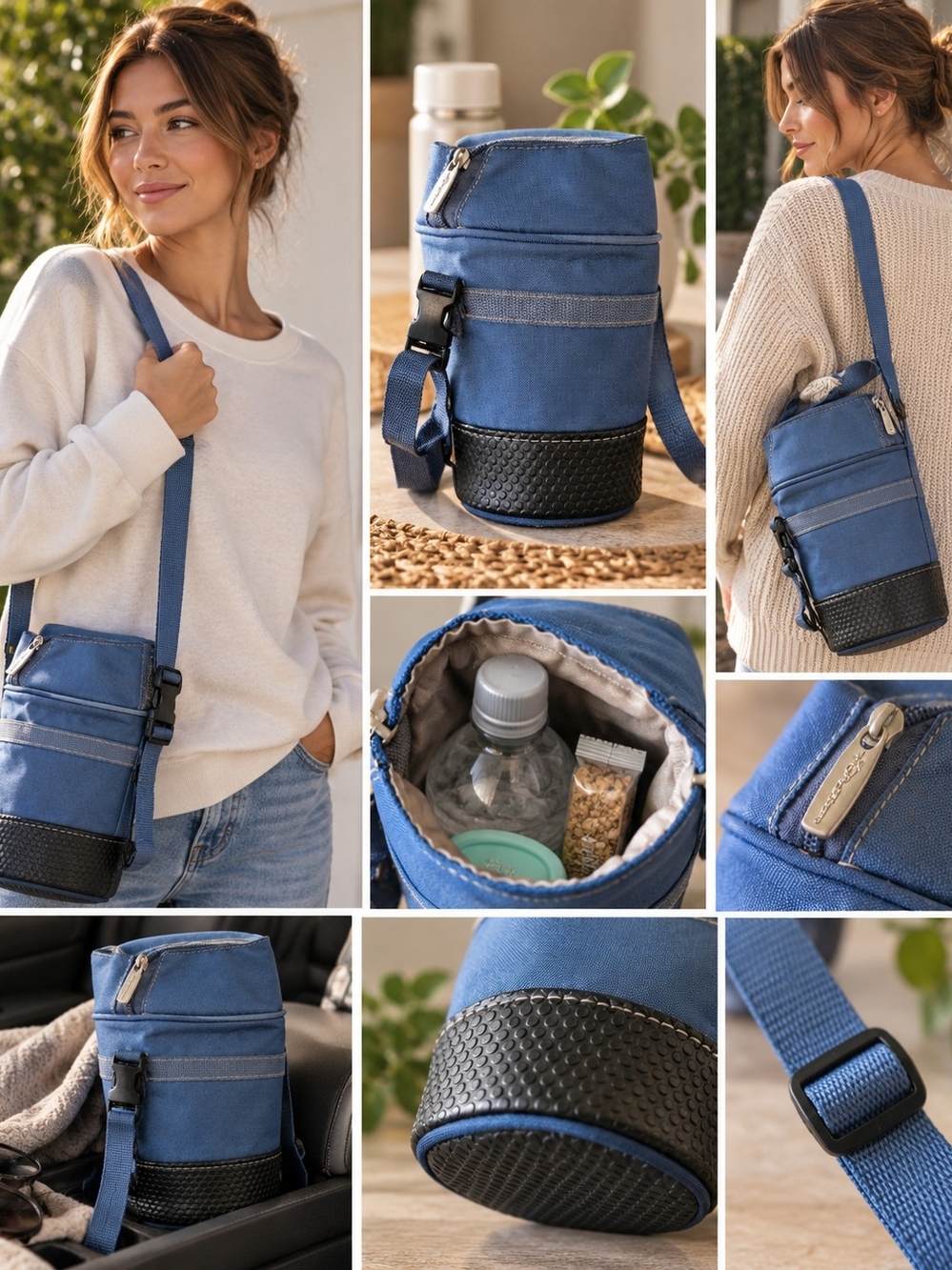 Picnic Time Blue Zippered Crossbody Insulated Bag